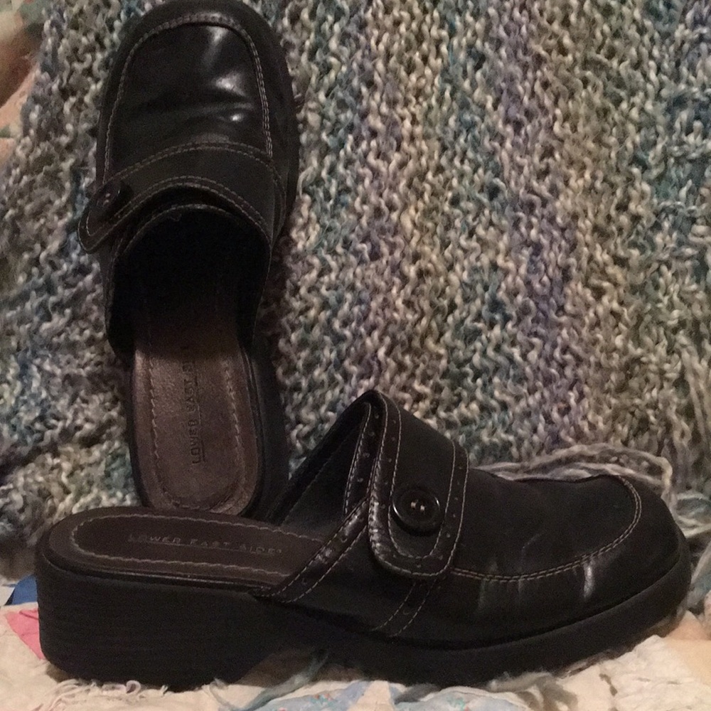 black clogs.